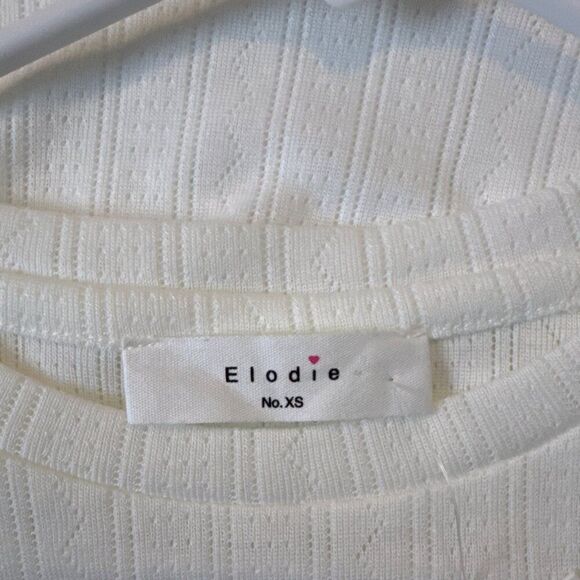 Elodie Womens XS White Ribbed Knit Short Sleeve Top - Picture 3 of 5